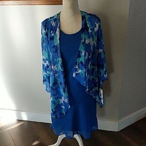 New R & K Blue Dress with Patterned Shawl